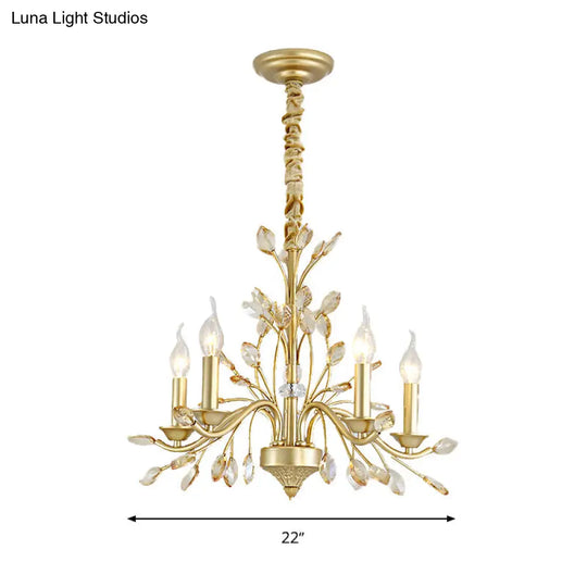 Modern Crystal Pendant Chandelier With Brass Hanging Light - 5/6/8 Bulbs 22/27.5/31.5 Width