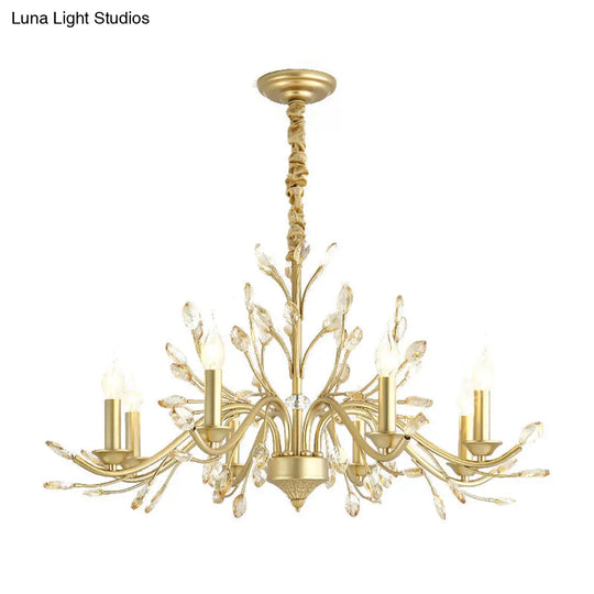 Modern Crystal Pendant Chandelier - Brass Hanging Light With Candle Bulbs 22’/27.5’/31.5’ W