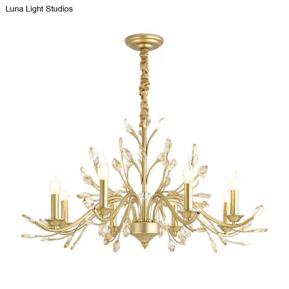 Modern Crystal Pendant Chandelier With Brass Hanging Light - 5/6/8 Bulbs 22/27.5/31.5 Width