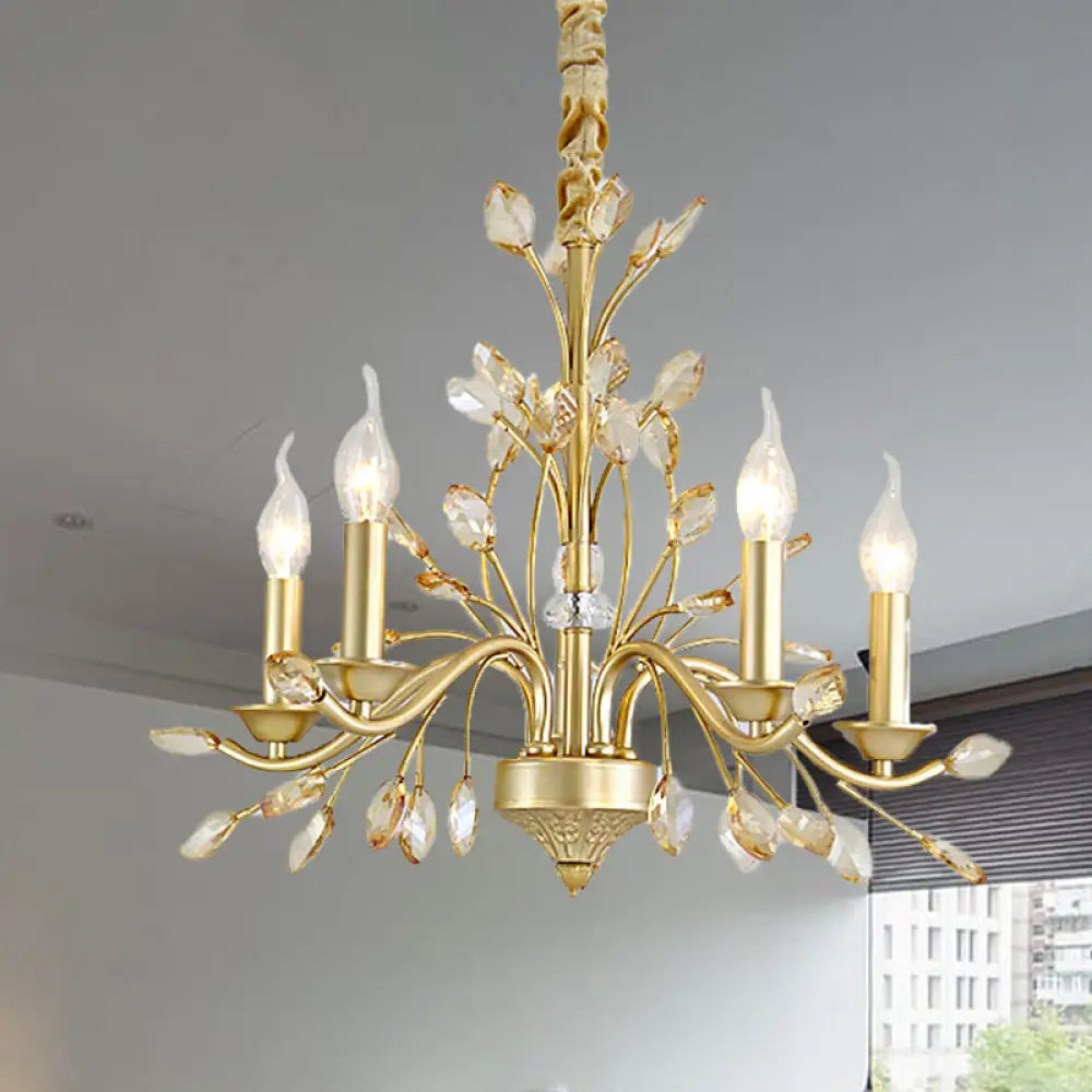 Modern Crystal Pendant Chandelier - Brass Hanging Light With Candle Bulbs 22’/27.5’/31.5’ W / 22’