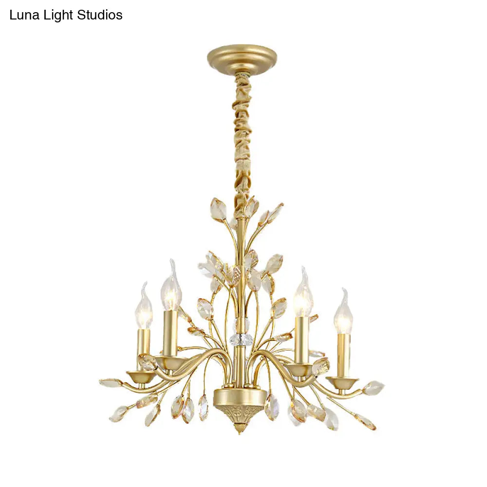 Modern Crystal Pendant Chandelier - Brass Hanging Light With Candle Bulbs 22’/27.5’/31.5’ W