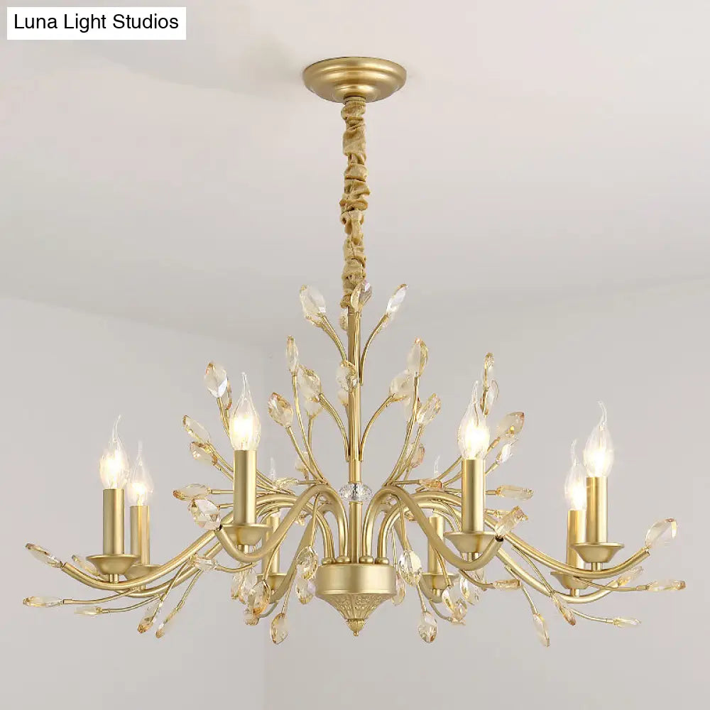 Modern Crystal Pendant Chandelier With Brass Hanging Light - 5/6/8 Bulbs 22/27.5/31.5 Width