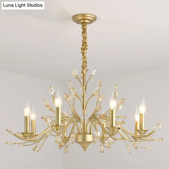 Modern Crystal Pendant Chandelier With Brass Hanging Light - 5/6/8 Bulbs 22/27.5/31.5 Width