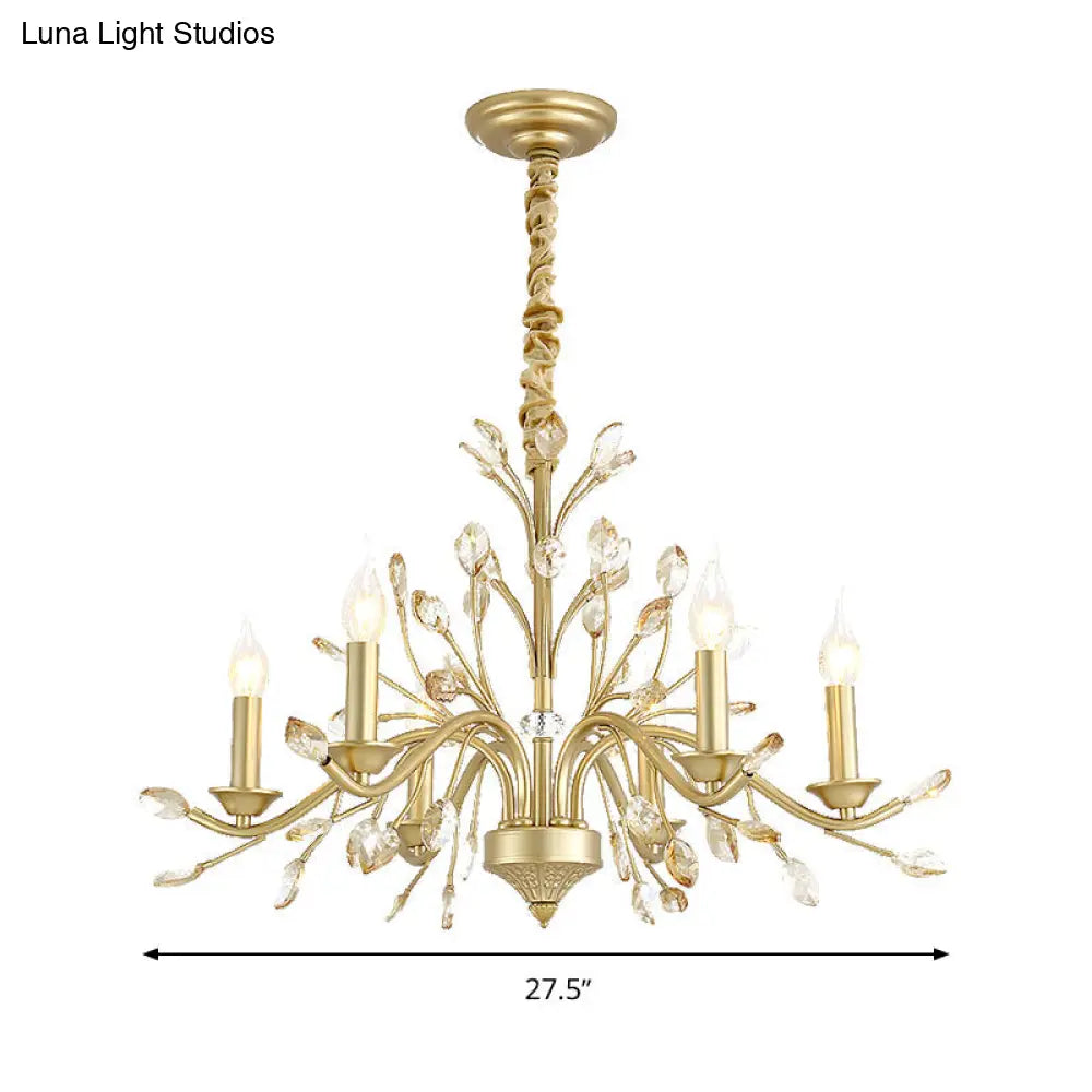 Modern Crystal Pendant Chandelier With Brass Hanging Light - 5/6/8 Bulbs 22/27.5/31.5 Width