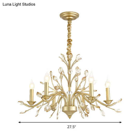 Modern Crystal Pendant Chandelier With Brass Hanging Light - 5/6/8 Bulbs 22/27.5/31.5 Width