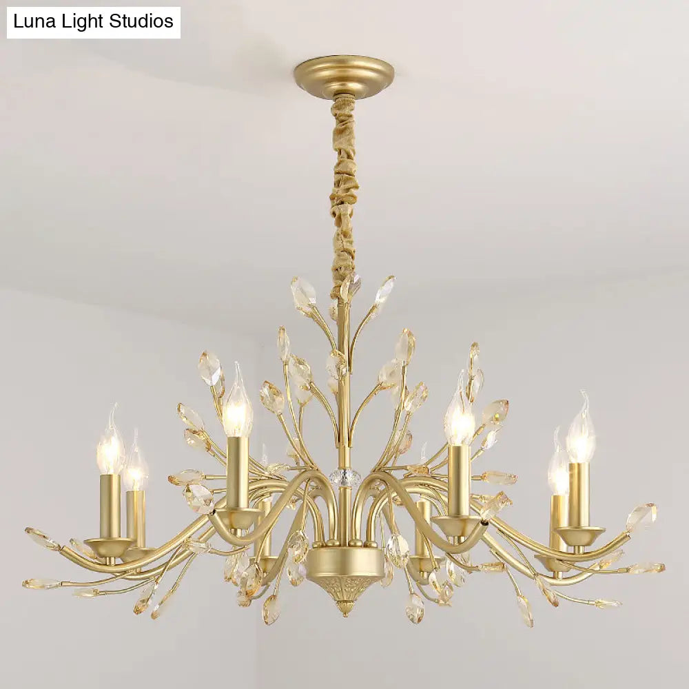 Modern Crystal Pendant Chandelier - Brass Hanging Light With Candle Bulbs 22’/27.5’/31.5’ W