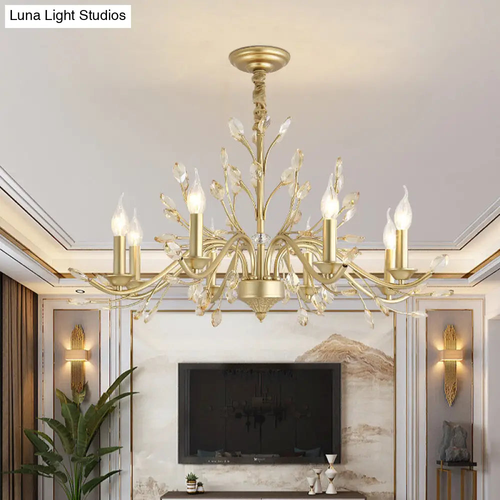 Modern Crystal Pendant Chandelier With Brass Hanging Light - 5/6/8 Bulbs 22/27.5/31.5 Width / 31.5