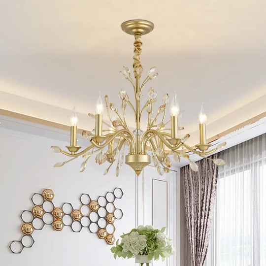 Modern Crystal Pendant Chandelier - Brass Hanging Light With Candle Bulbs 22’/27.5’/31.5’ W / 27.5’