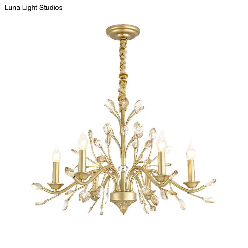 Modern Crystal Pendant Chandelier - Brass Hanging Light With Candle Bulbs 22’/27.5’/31.5’ W