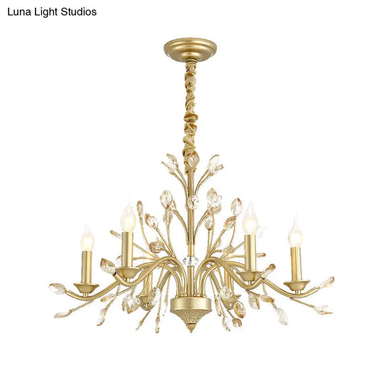 Modern Crystal Pendant Chandelier - Brass Hanging Light With Candle Bulbs 22’/27.5’/31.5’ W