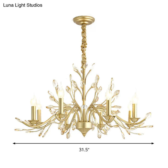 Modern Crystal Pendant Chandelier - Brass Hanging Light With Candle Bulbs 22’/27.5’/31.5’ W