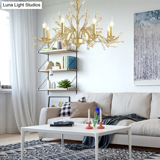 Modern Crystal Pendant Chandelier With Brass Hanging Light - 5/6/8 Bulbs 22/27.5/31.5 Width