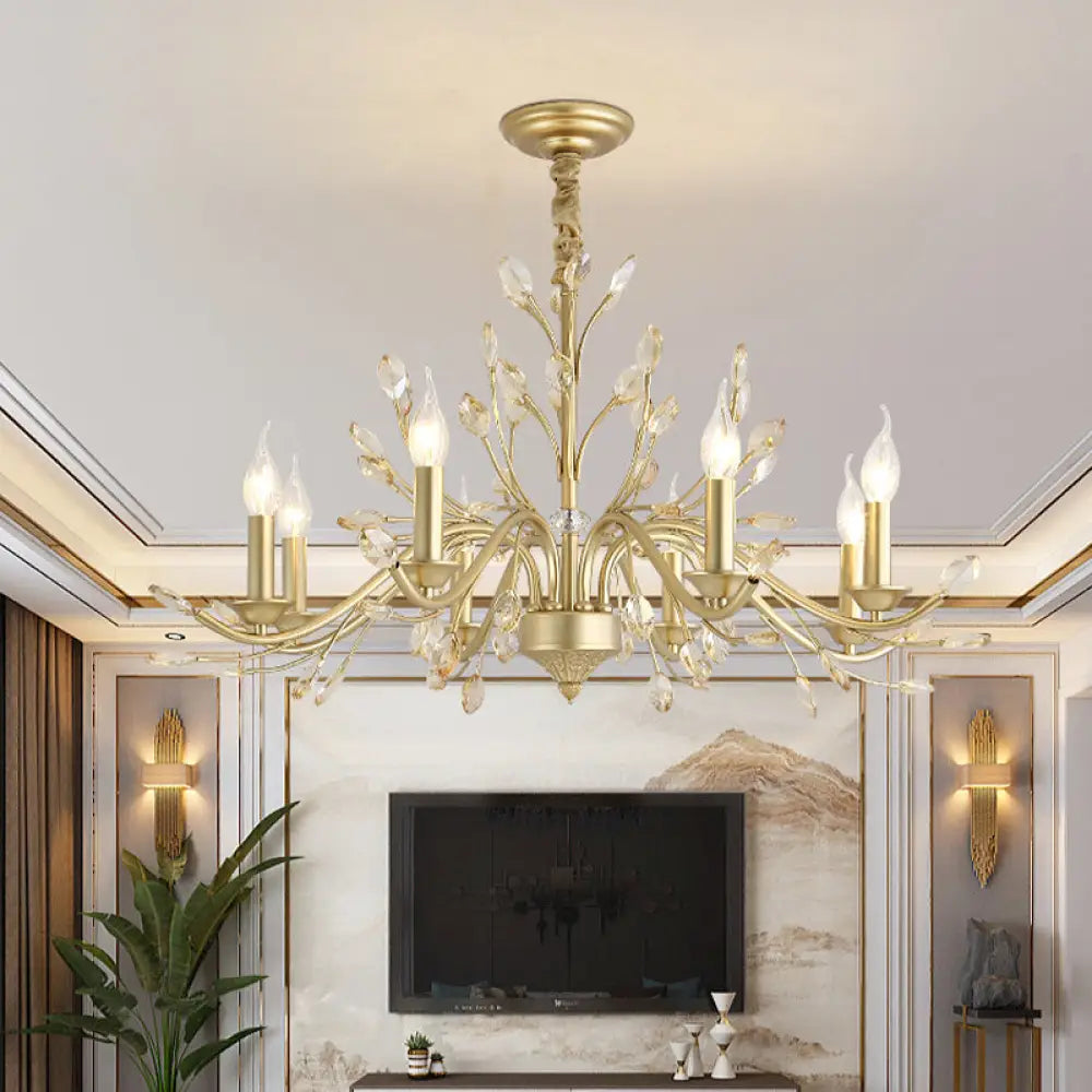 Modern Crystal Pendant Chandelier - Brass Hanging Light With Candle Bulbs 22’/27.5’/31.5’ W / 31.5’