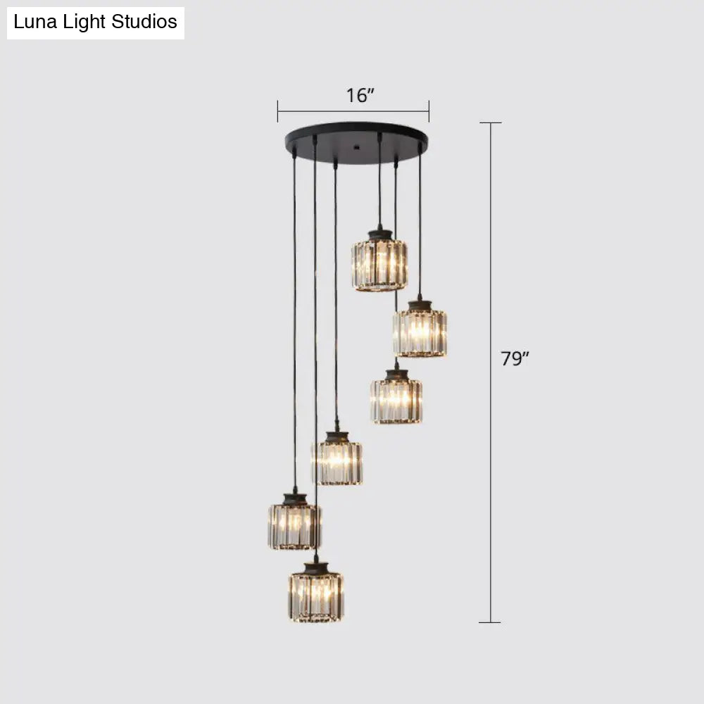 Prismatic Crystal Pendant Chandelier With Postmodern Cylindrical Design - Ideal For Stairways 6 /