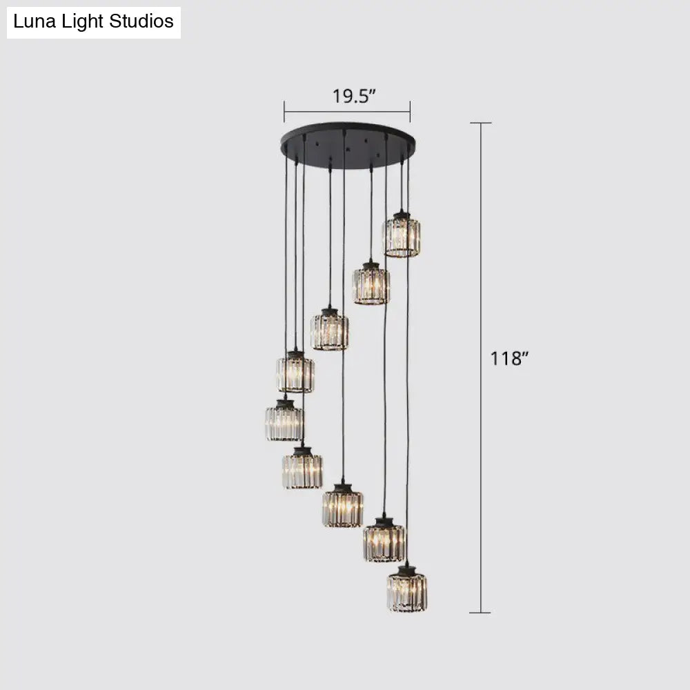 Prismatic Crystal Pendant Chandelier With Postmodern Cylindrical Design - Ideal For Stairways 9 /