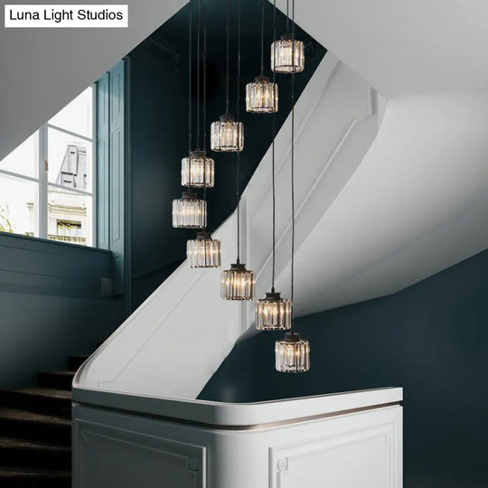 Prismatic Crystal Pendant Chandelier With Postmodern Cylindrical Design - Ideal For Stairways
