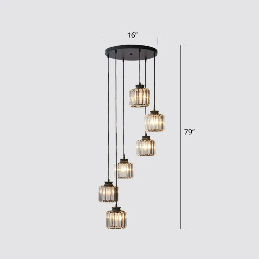 Modern Crystal Pendant Chandelier - Cylindrical Shape Prismatic Crystals Multi-Light Design 6 /