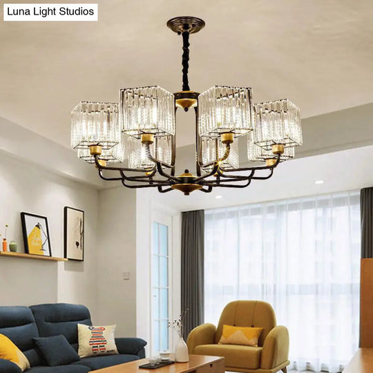 Modern Crystal Chandelier - Square Pendant With 4/6/8 Bulbs Black Hanging Light Fixture