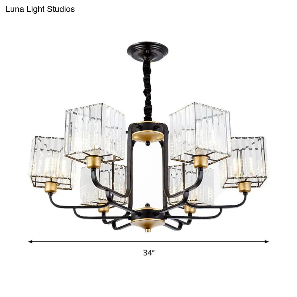 Modern Crystal Pendant Chandelier - Square Design 4/6/8 Bulbs Black 26’/34’/36’ Wide