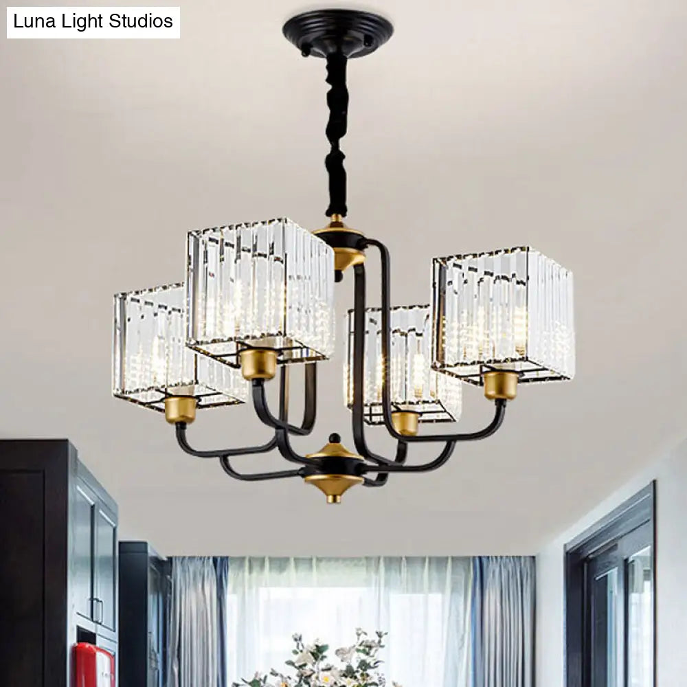 Modern Crystal Chandelier - Square Pendant With 4/6/8 Bulbs Black Hanging Light Fixture / 26