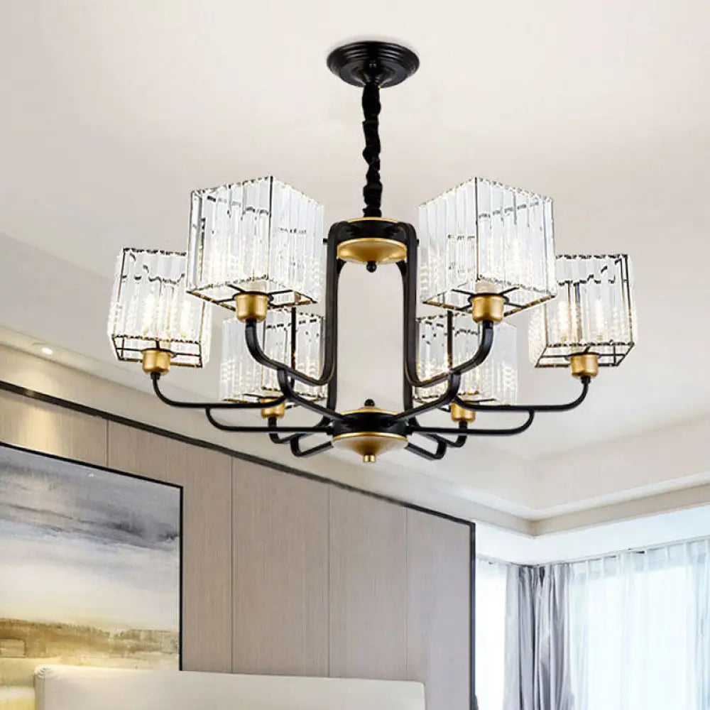 Modern Crystal Pendant Chandelier - Square Design 4/6/8 Bulbs Black 26’/34’/36’ Wide / 34’