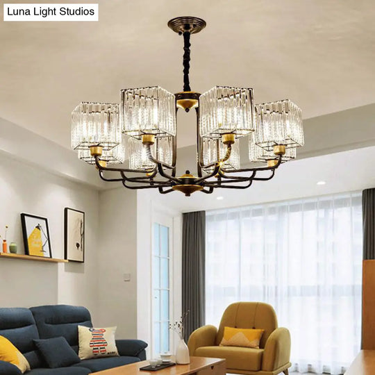 Modern Crystal Pendant Chandelier - Square Design 4/6/8 Bulbs Black 26’/34’/36’ Wide