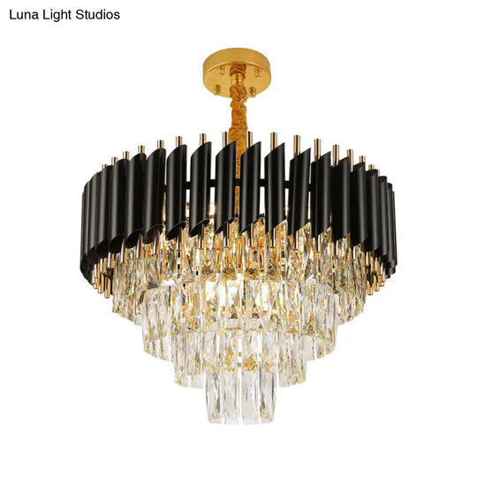 Modern Crystal Pendant Chandelier With Multi-Lights & Black Shade - Circular Hanging Light Kit