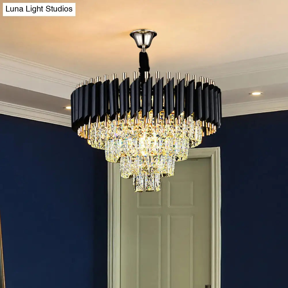 Black Crystal Pendant Chandelier With Contemporary Multi Lights - Sleek Hanging Light Kit