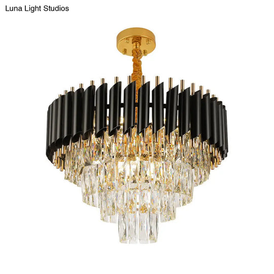 Black Crystal Pendant Chandelier With Contemporary Multi Lights - Sleek Hanging Light Kit