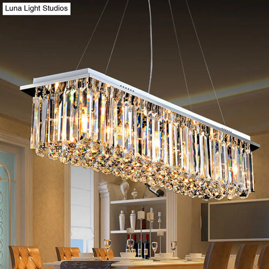 Modern Crystal Pendant Island Lamp With Rectangle Shape 4/5/6 Lights Stainless Steel - Ideal For