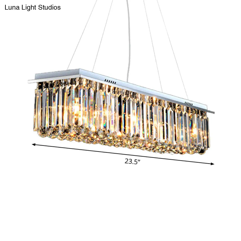 Modern Crystal Pendant Island Lamp With Rectangle Shape 4/5/6 Lights Stainless Steel - Ideal For