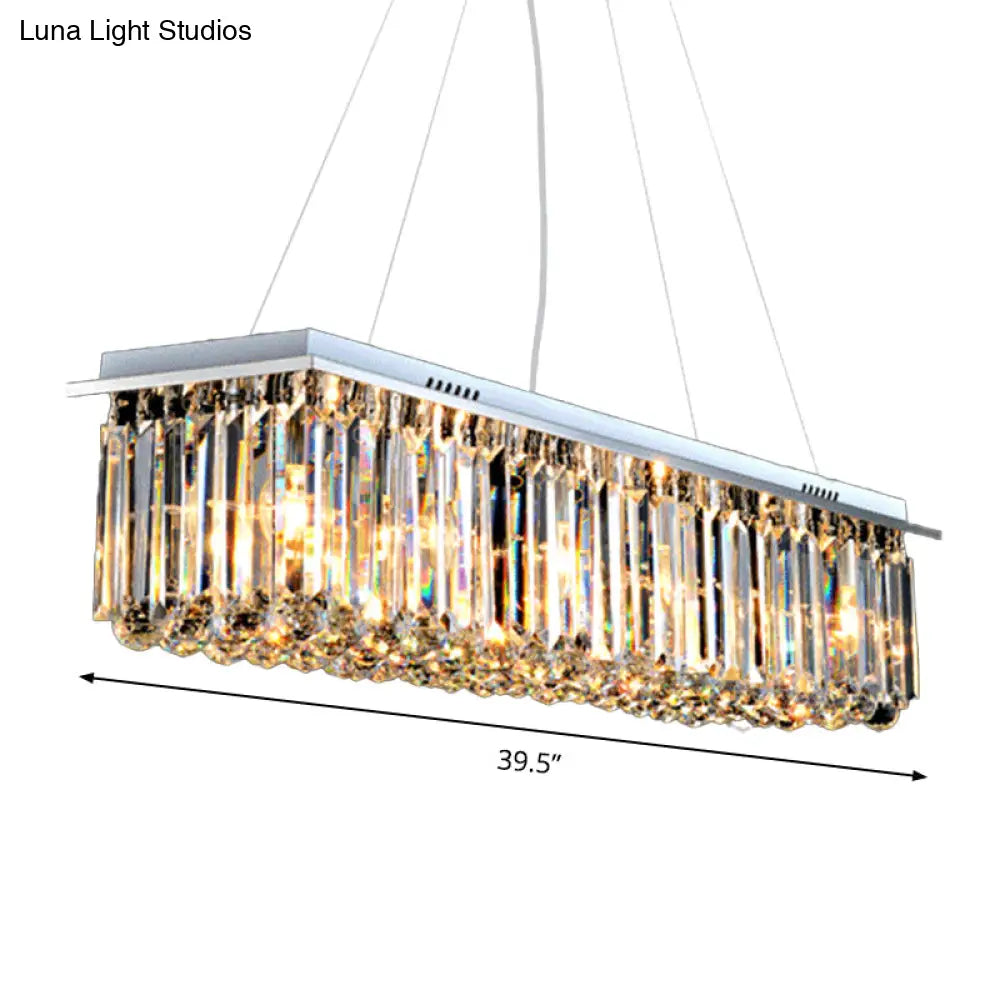 Modern Crystal Pendant Island Lamp With Rectangle Shape 4/5/6 Lights Stainless Steel - Ideal For