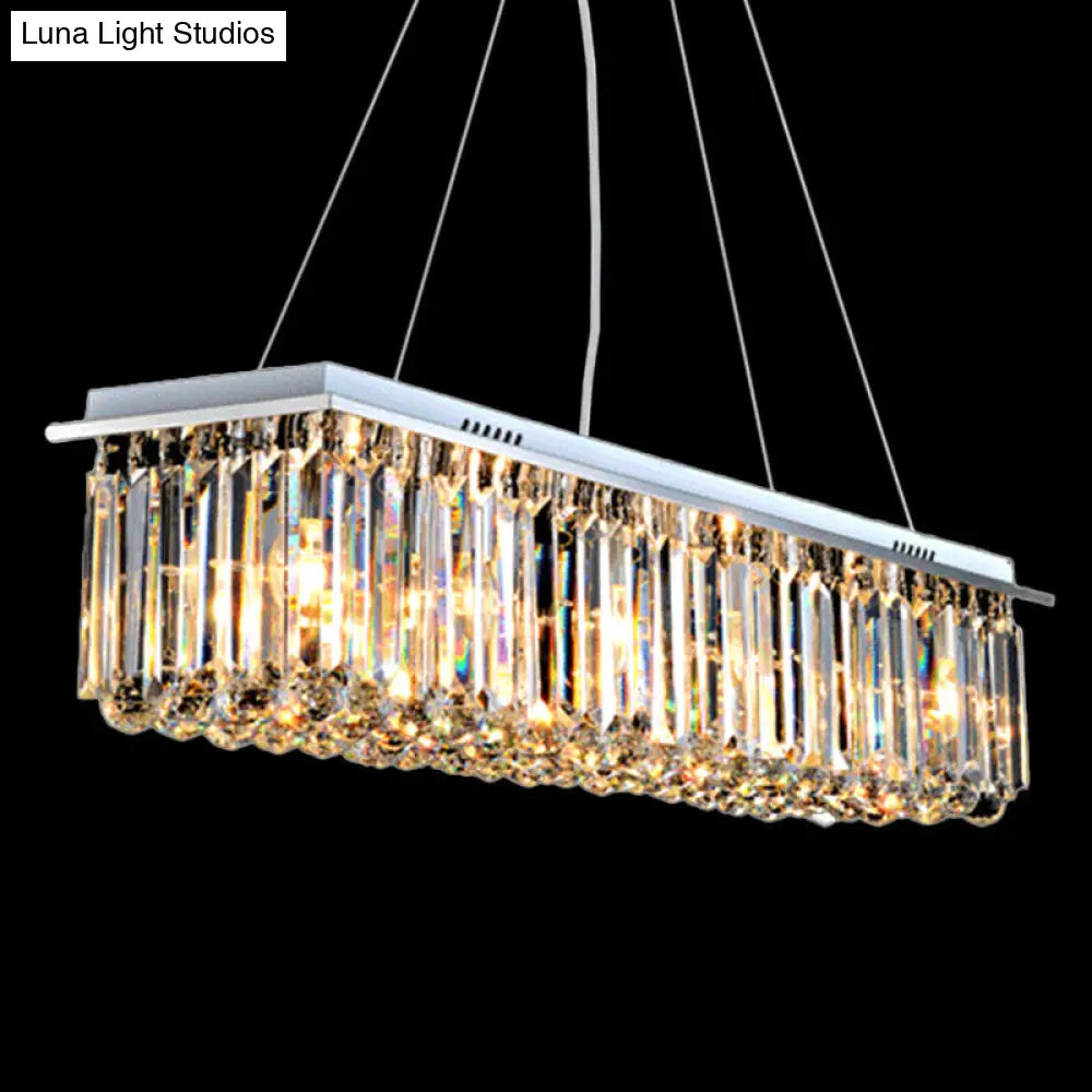 Modern Crystal Pendant Island Lamp With Rectangle Shape 4/5/6 Lights Stainless Steel - Ideal For