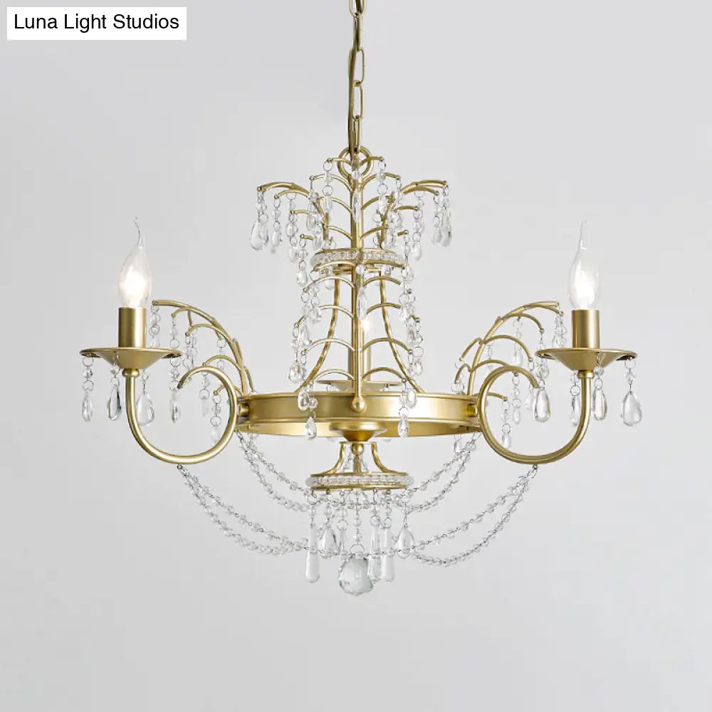 Modern Crystal Pendant Lamp Kit - 3 Bulb Gold Chandelier For Living Room