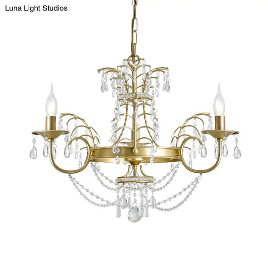 Modern Crystal Pendant Chandelier With 3 Bulbs In Gold For Living Room