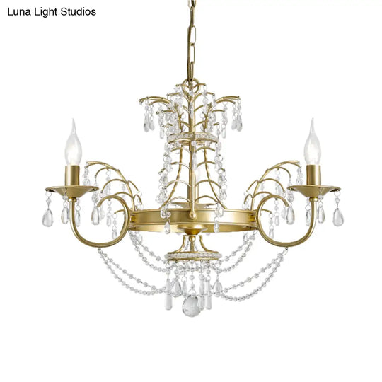 Modern Crystal Pendant Lamp Kit - 3 Bulb Gold Chandelier For Living Room