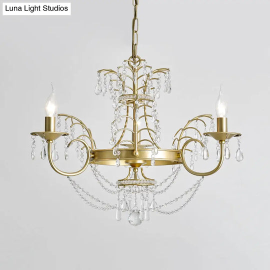 Modern Crystal Pendant Chandelier With 3 Bulbs In Gold For Living Room