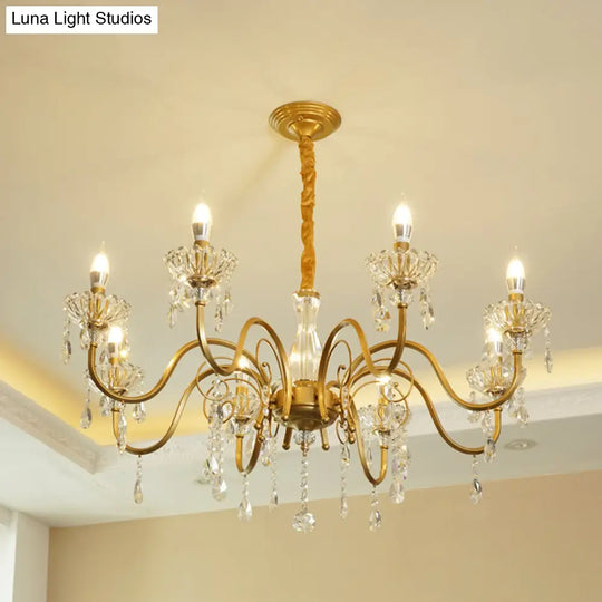 Modern Crystal Pendant Lamp With Faceted Crystals - 6/8 Bulb Gold Finish Chandelier For Living Room