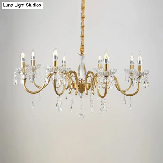 Modern Crystal Pendant Lamp With Faceted Crystals - 6/8 Bulb Gold Finish Chandelier For Living Room