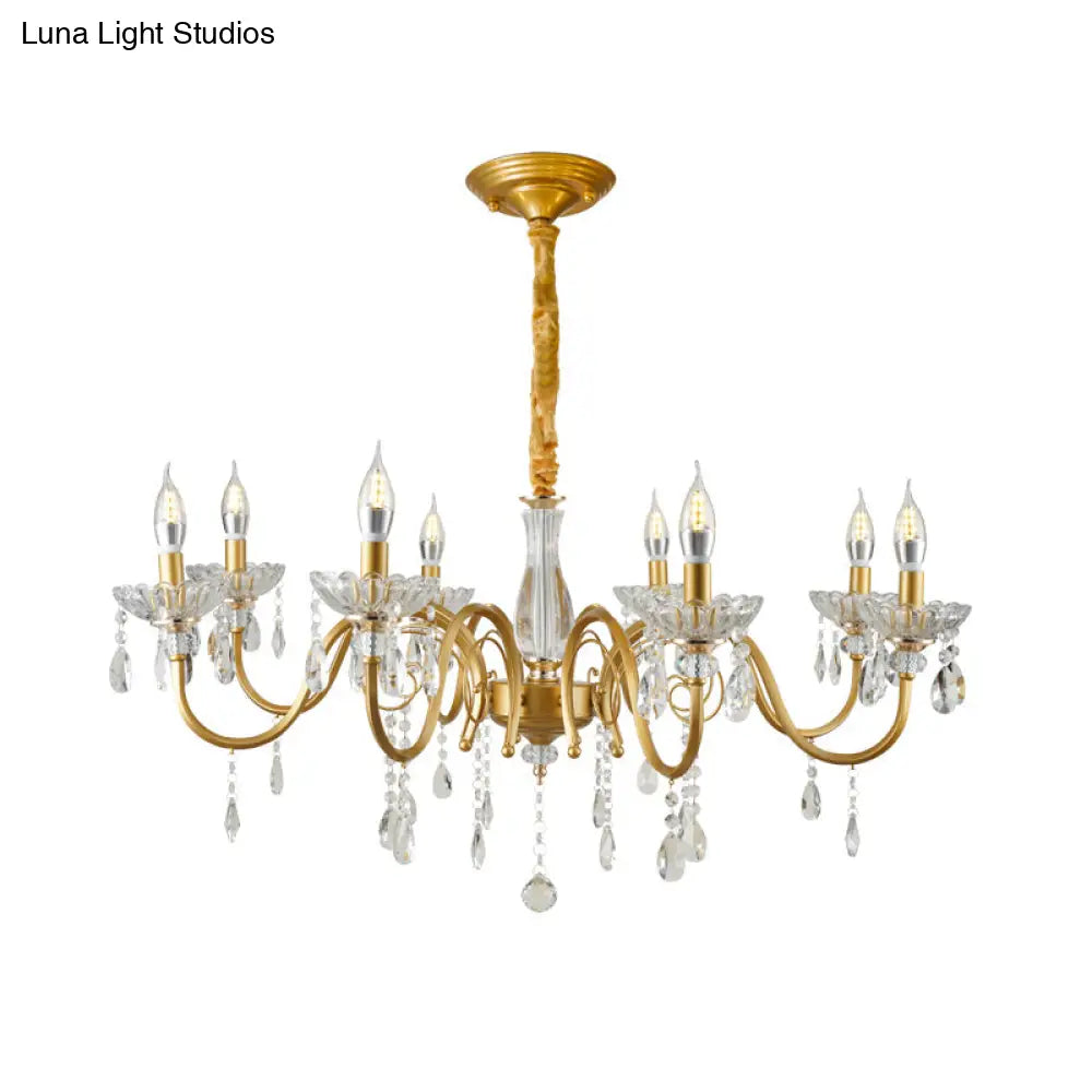 Modern Crystal Pendant Lamp With Faceted Crystals - 6/8 Bulb Gold Finish Chandelier For Living Room