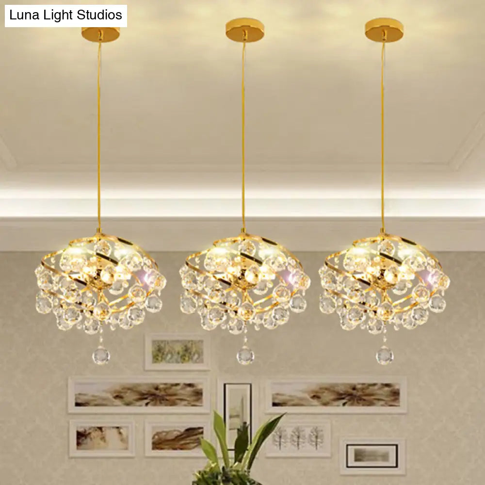 Modern Crystal Pendant Light In Gold Spiral Design