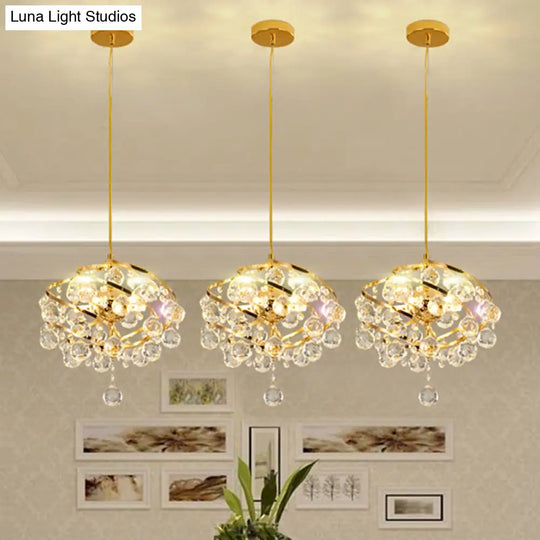 Modern Crystal Pendant Light In Gold Spiral Design