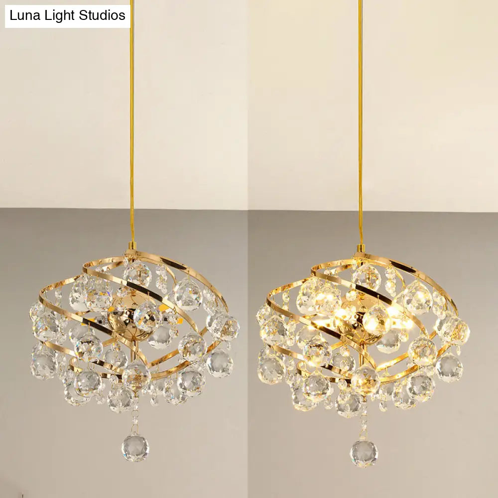 Modern Crystal Pendant Light In Gold Spiral Design