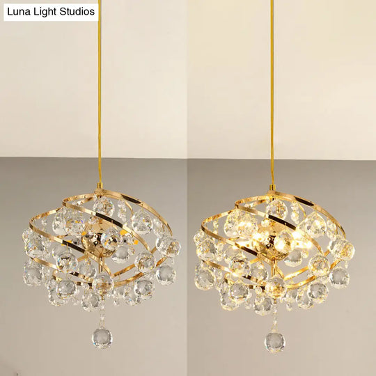 Modern Crystal Pendant Light In Gold Spiral Design