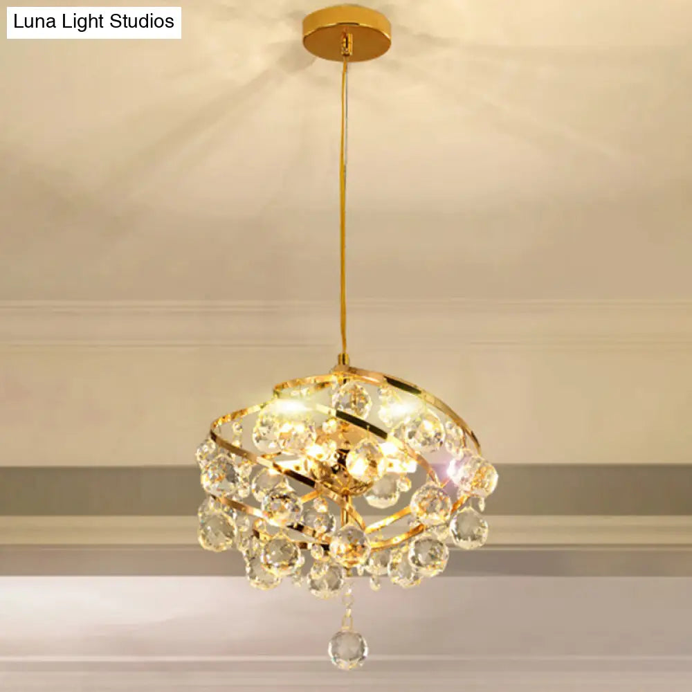 Modern Crystal Pendant Light In Gold Spiral Design