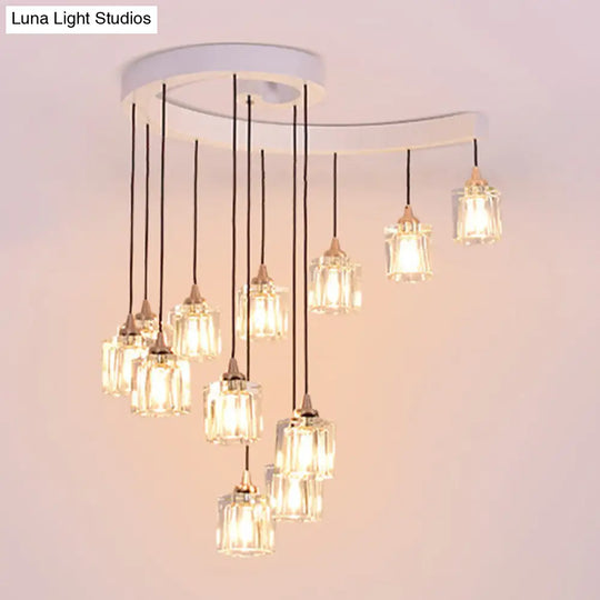 Modern Crystal Pendant Light With 12 Bulbs For Bedroom - White Spiral Cluster Design