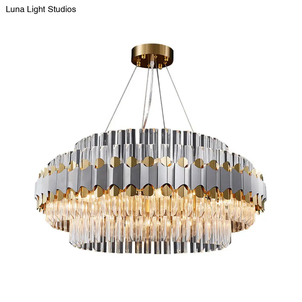 Modern Crystal Pendant Light With Clear Round Ceiling Mount - 12 Heads Gold Finish Ideal For