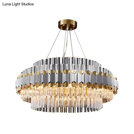 Modern Crystal Pendant Light With Clear Round Ceiling Design - 12 Head Restaurant Chandelier In Gold