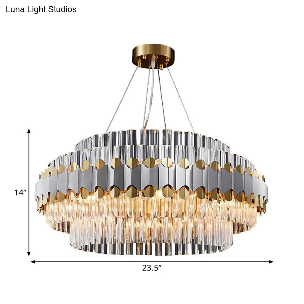 Modern Crystal Pendant Light With Clear Round Ceiling Design - 12 Head Restaurant Chandelier In Gold