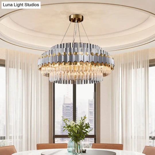 Modern Crystal Pendant Light With Clear Round Ceiling Design - 12 Head Restaurant Chandelier In Gold